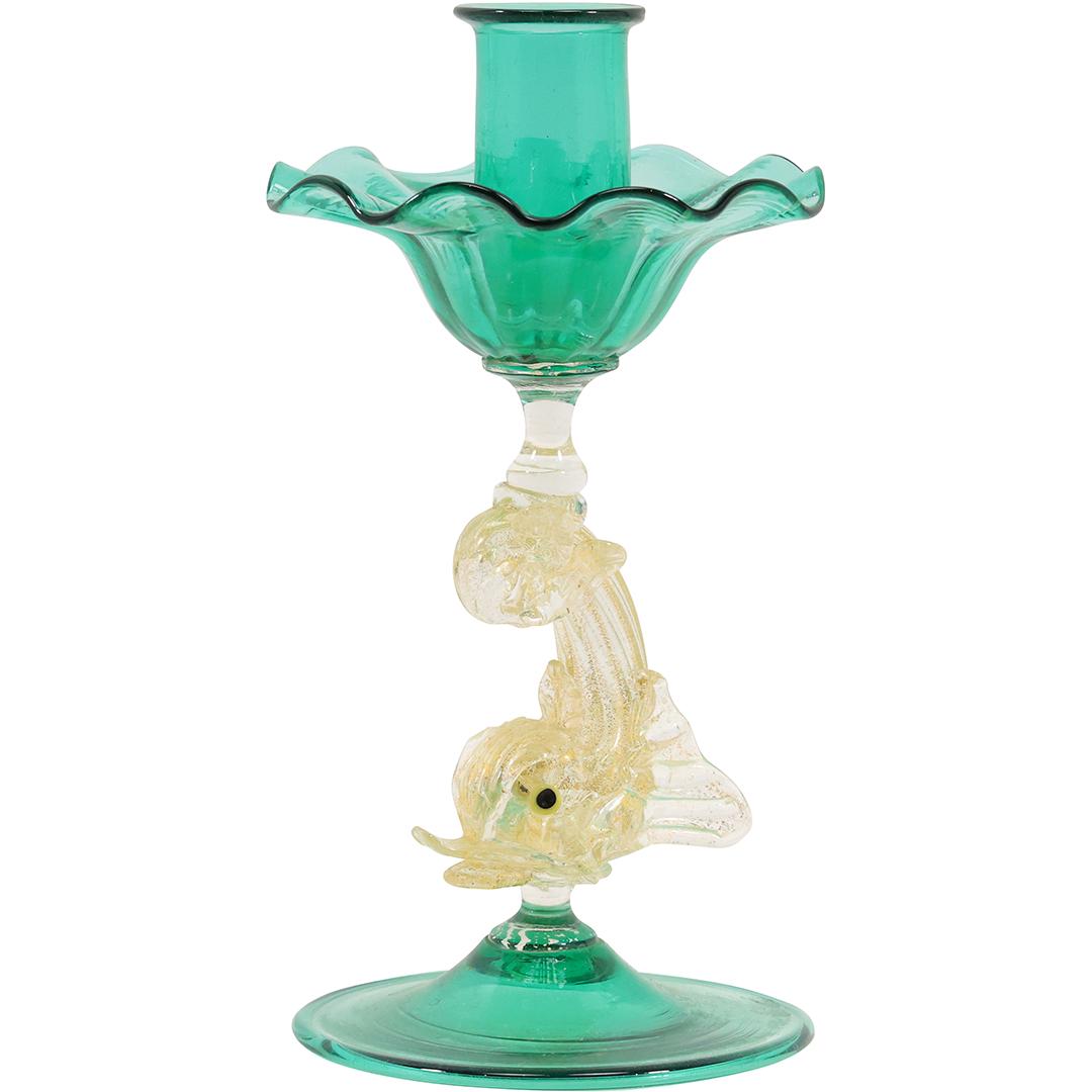 Murano Salviati Green Venetian Art Glass Dolphin Figure Candlestick 8 inches height (1 of 16)
