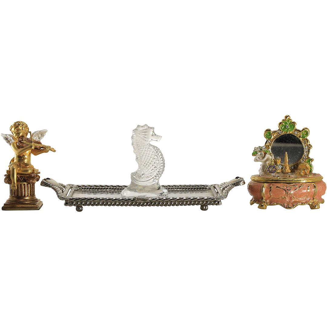 [4] Assorted Estate Vanity Items: Judith Ripka Mirrored Tray, Cherub, Waterford Seahorse, Vanity (1 of 20)