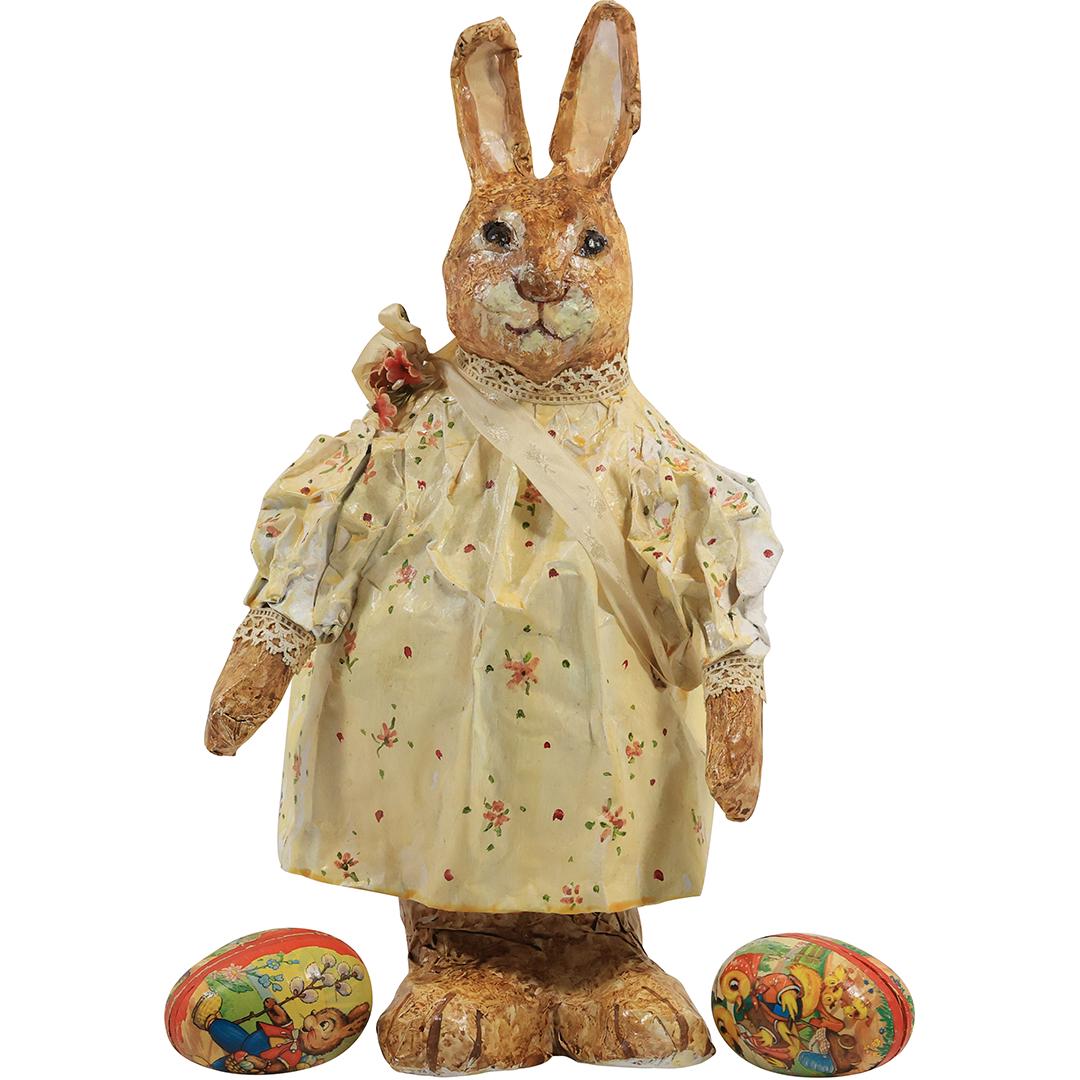 Signed R Patrick Davies, Paper Mache EASTER RABBIT Figure 17 inches & 2 Decorated Eggs (1 of 20)