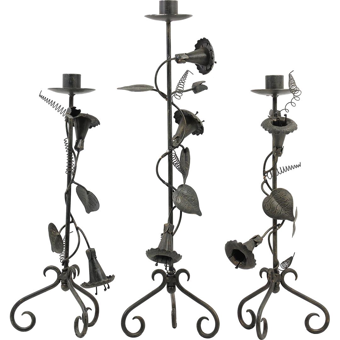[3] Tall Metal Decorative Flowers and Vines Candlesticks 18 inches & 14.5 inches heights: [3] Tall Metal Decorative Flowers and Vines Candlesticks 18 inches & 14.5 inches heights. size: h 18 L 5.5 (tall) h 14.5 L 5.5 (short)