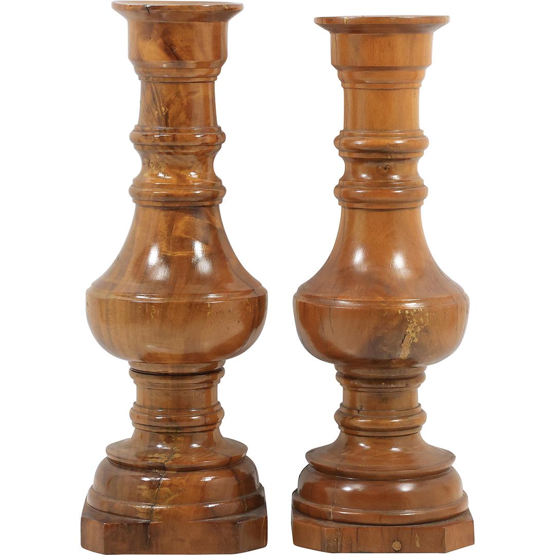 [2] Turned and Polished Burl Wood Tall Candlesticks 14.5 inches height (1 of 18)