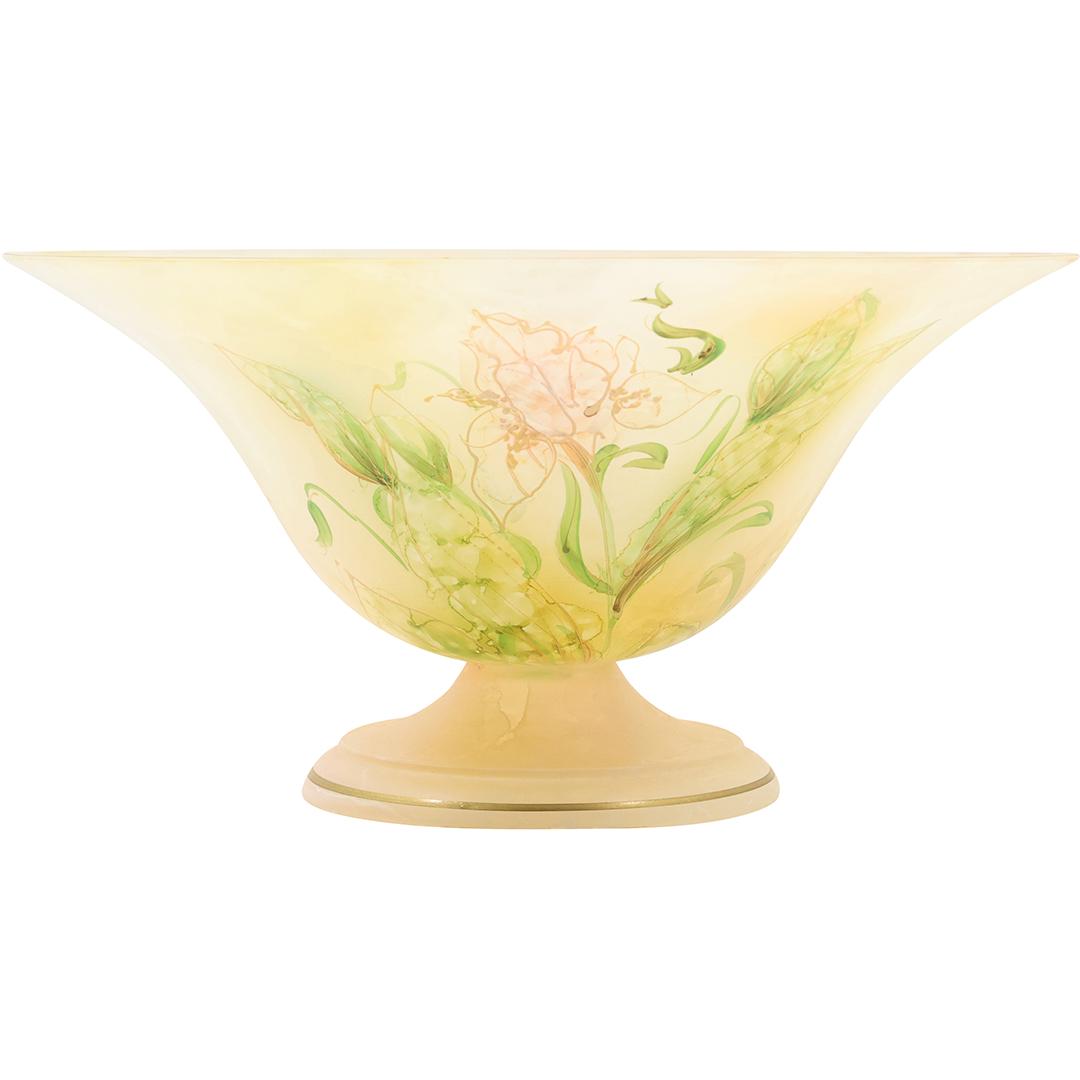 Hand Decorated Floral Glass Center Bowl Pedestal Base 14 inches diameter (1 of 18)