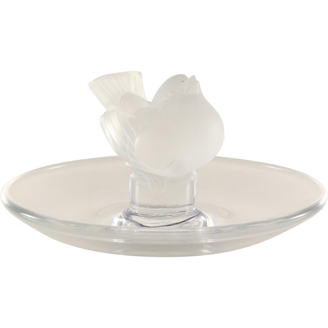 Signed LALIQUE France Satin Glass Dove Figure Crystal Glass Ring Dish (1 of 17)