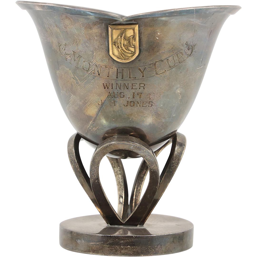 STERLING SILVER Trophy "Monthly Cure" Trout Fishing - Vintage: STERLING SILVER Trophy "Monthly Cure" Trout Fishing - Vintage. size: h 5.5 L 5