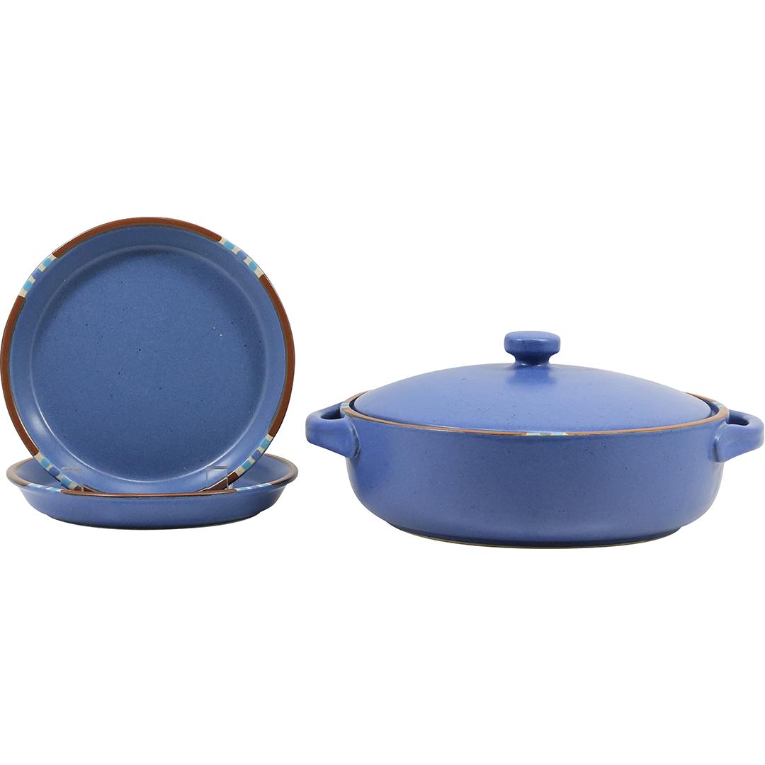 DANSK International Designed "MESA" Blue Pottery Bowls and Casserole: DANSK International Designed "MESA" Blue Pottery Bowls and Casserole. size: height ranges from 1 to 4.5