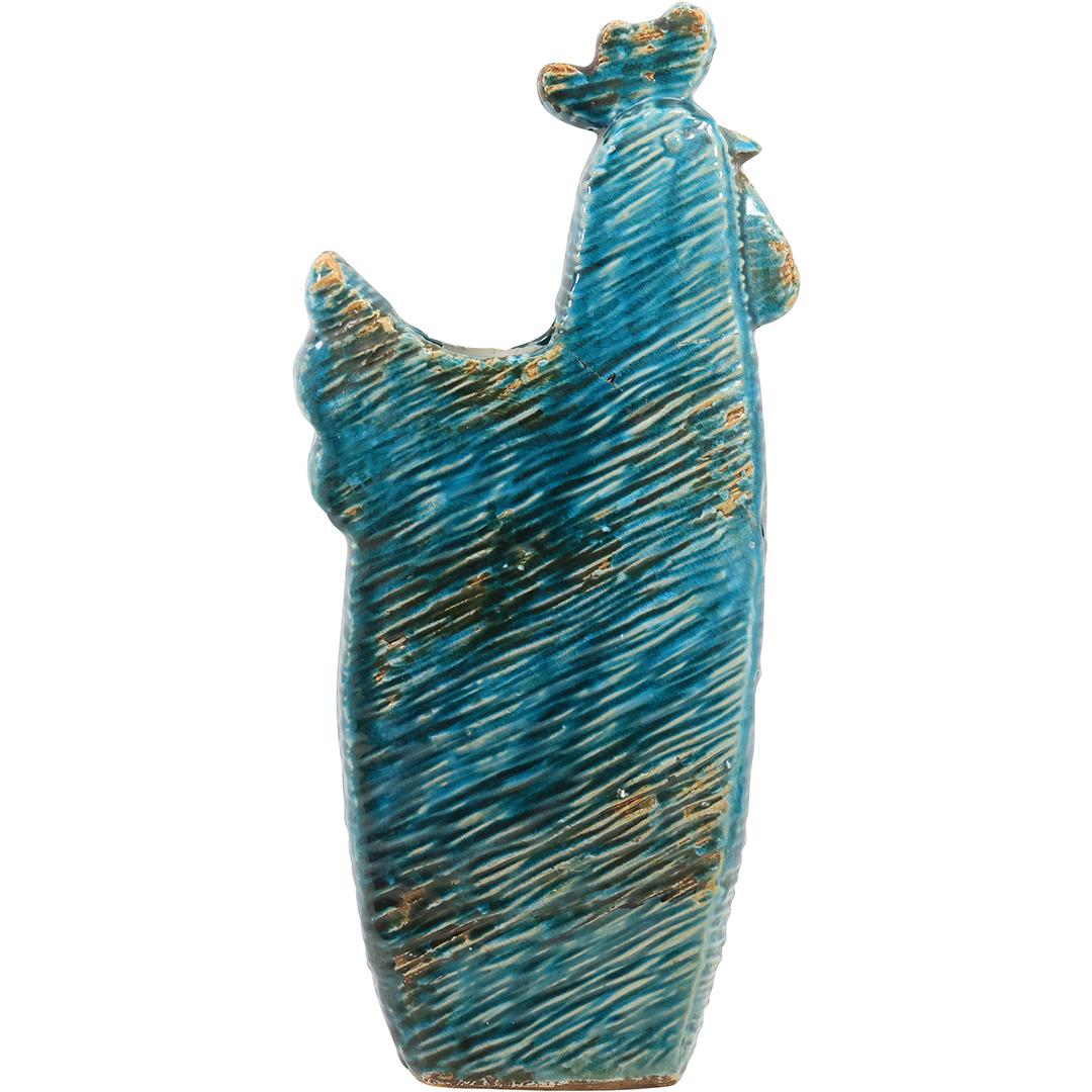 Mid-Century Modern Teal Blue Ceramic Tall Rooster Figure Vase 18 inches height (1 of 18)