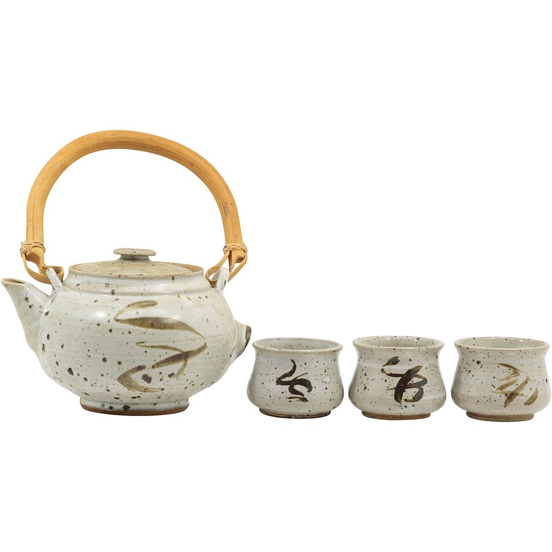 Signed Elliot, Studio Art Pottery Tea Pot with 3 Tea Cups (1 of 20)