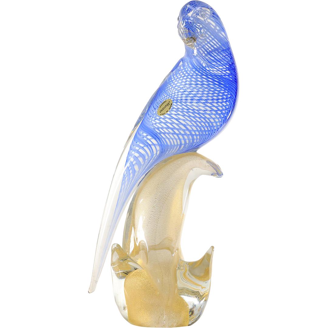 Quality MURANO Italian Art Glass PARROT Sculpture Blue with Internal Lace 12 inches height (1 of 19)