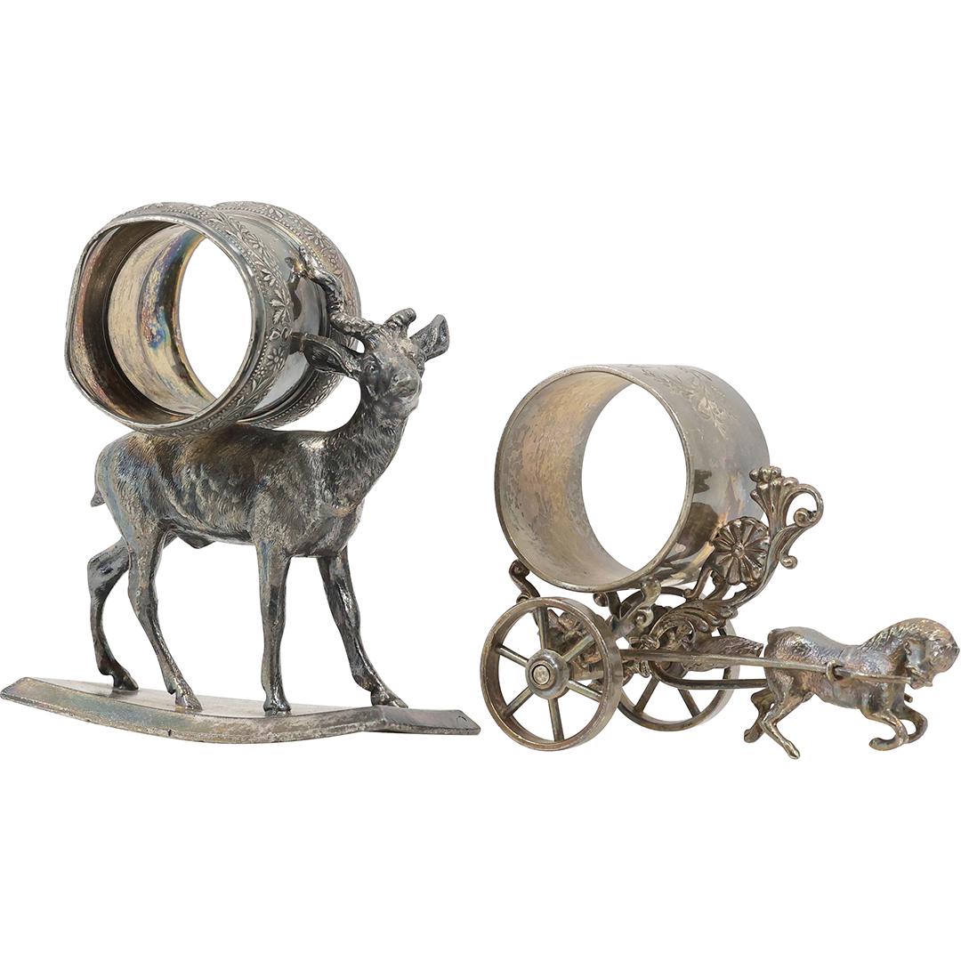 [2] Figural Silver Plate Napkin Rings: Deer and Horse Drawn Cart, Rogers and Bros. (1 of 20)