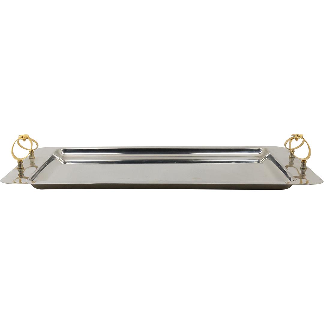 Inox Italy Designer Chrome Serving Tray with Brass Handles 18 inches length (1 of 15)