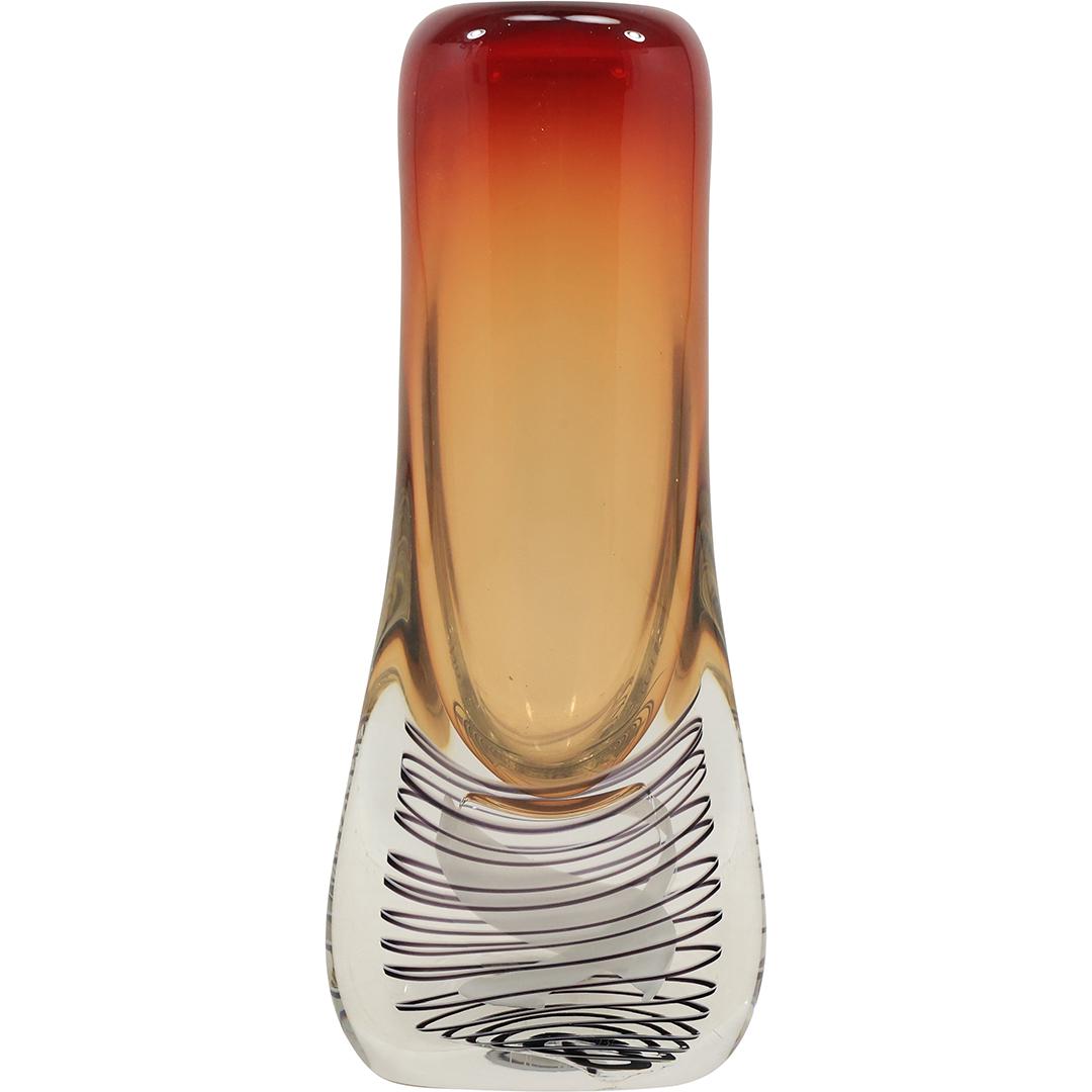 Signed ADAM JABLONSKI Amberina Art Glass Sculpture Vase Lattice Base 12 Inches Height (1 of 18)