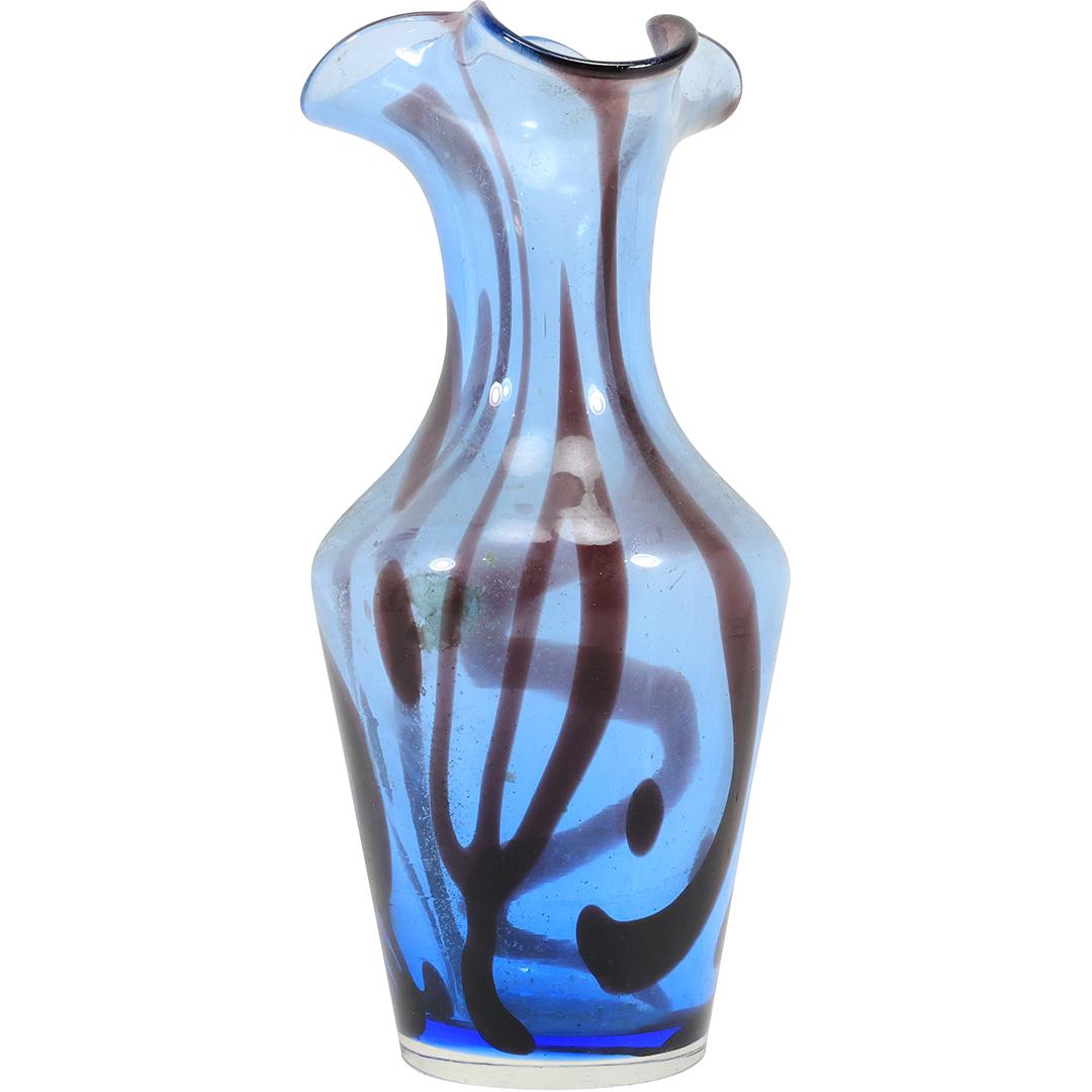 Quality Vintage Italian Art Glass Vase Blue with Browns Abstract Design 14.5 inches height (1 of 16)