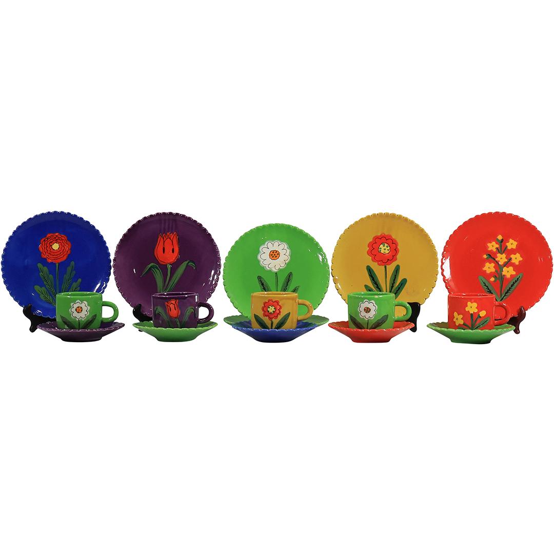 15 Piece Colorful Italian Ceramic Luncheon Set in 5 Place Settings: Plate, Cup, Saucer (1 of 20)