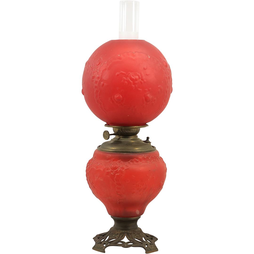 Antique "Success" Red Satin Glass Gone With The Wind Lamp, Electrified (1 of 20)
