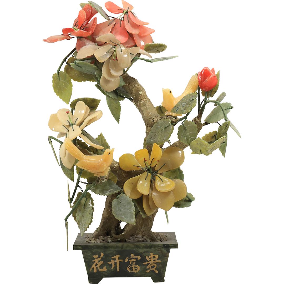 Large Chinese Colored Jade Tree with Birds in Planter Base 22 inches height (1 of 20)