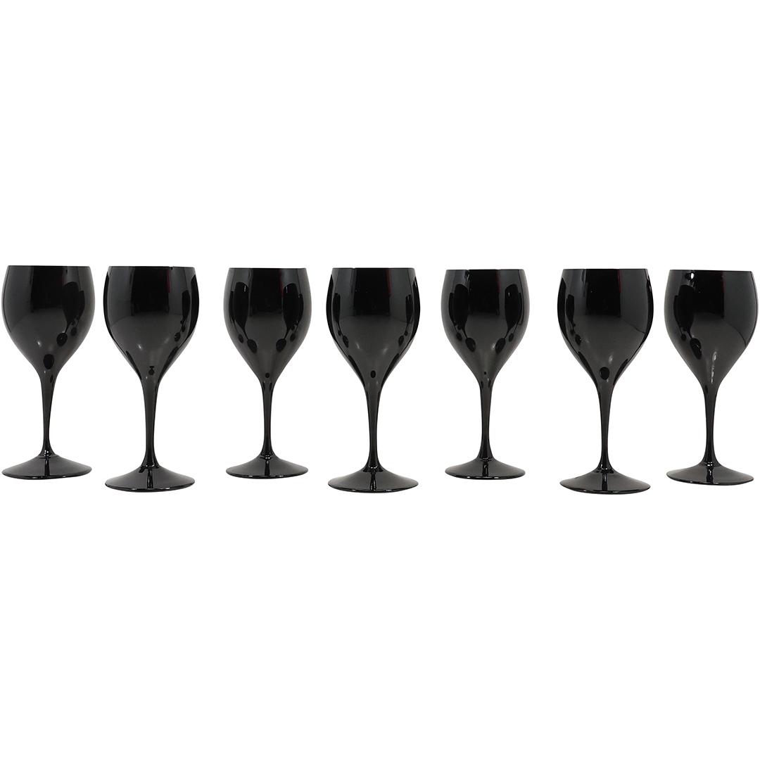 [7] Black Glass Wine Stemware Glasses: [7] Black Glass Wine Stemware Glasses. size: h 7.25 L 2.75