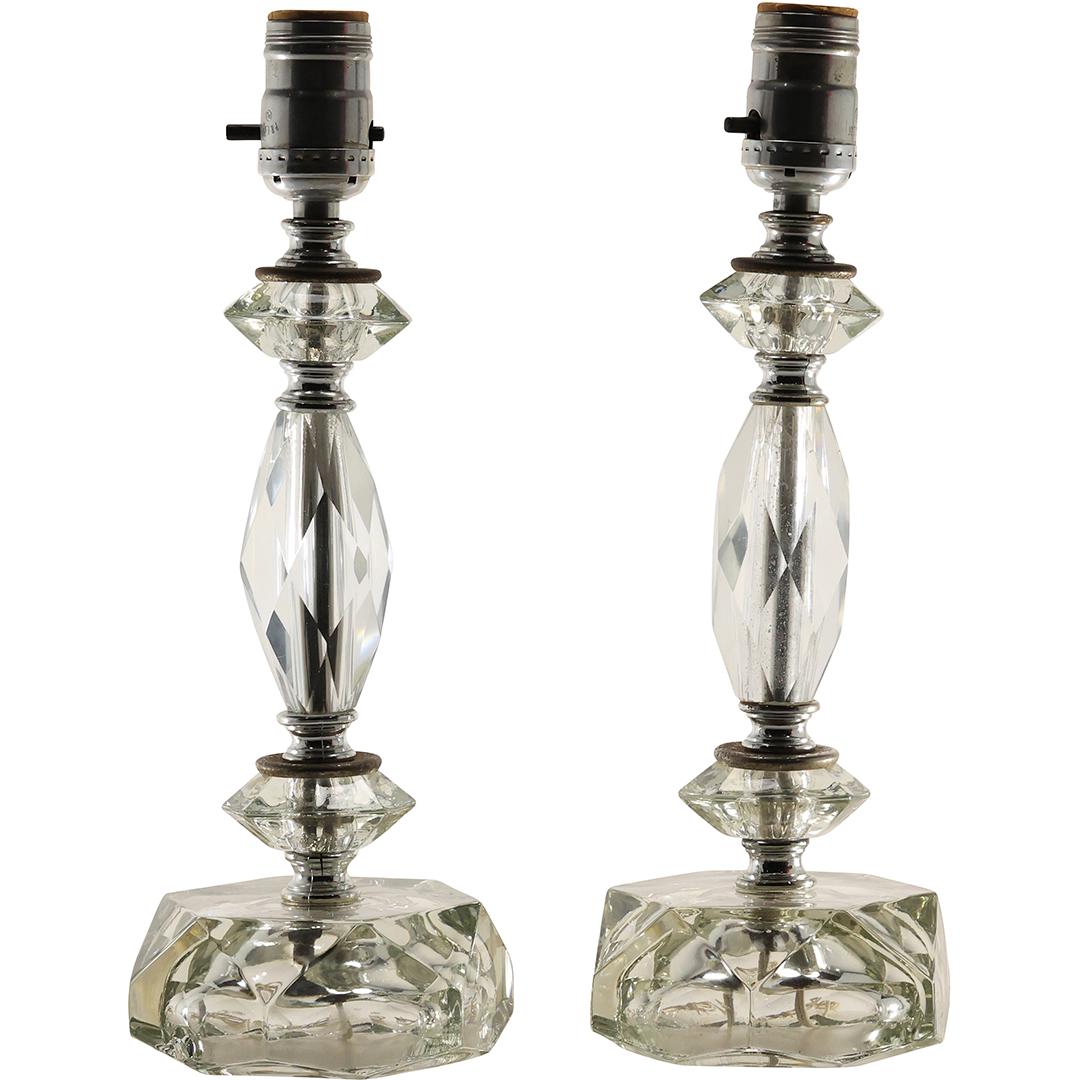 Pair Vintage Crystal Glass Boudoir Lamp Bases 12.5 inches height (1 of 20)