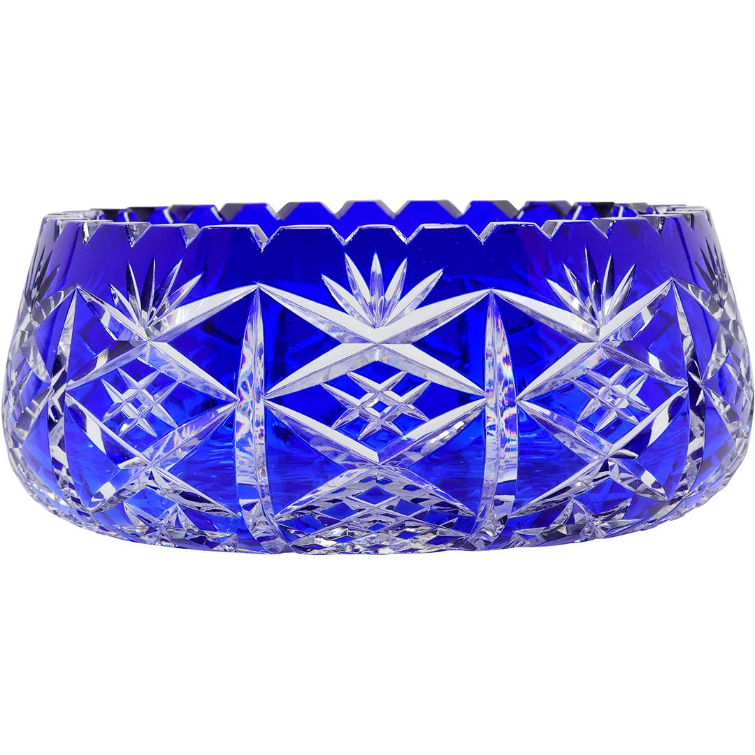 Bohemian Cobalt Blue Cut to Clear Glass Bowl, 7.5 inches diameter (1 of 18)