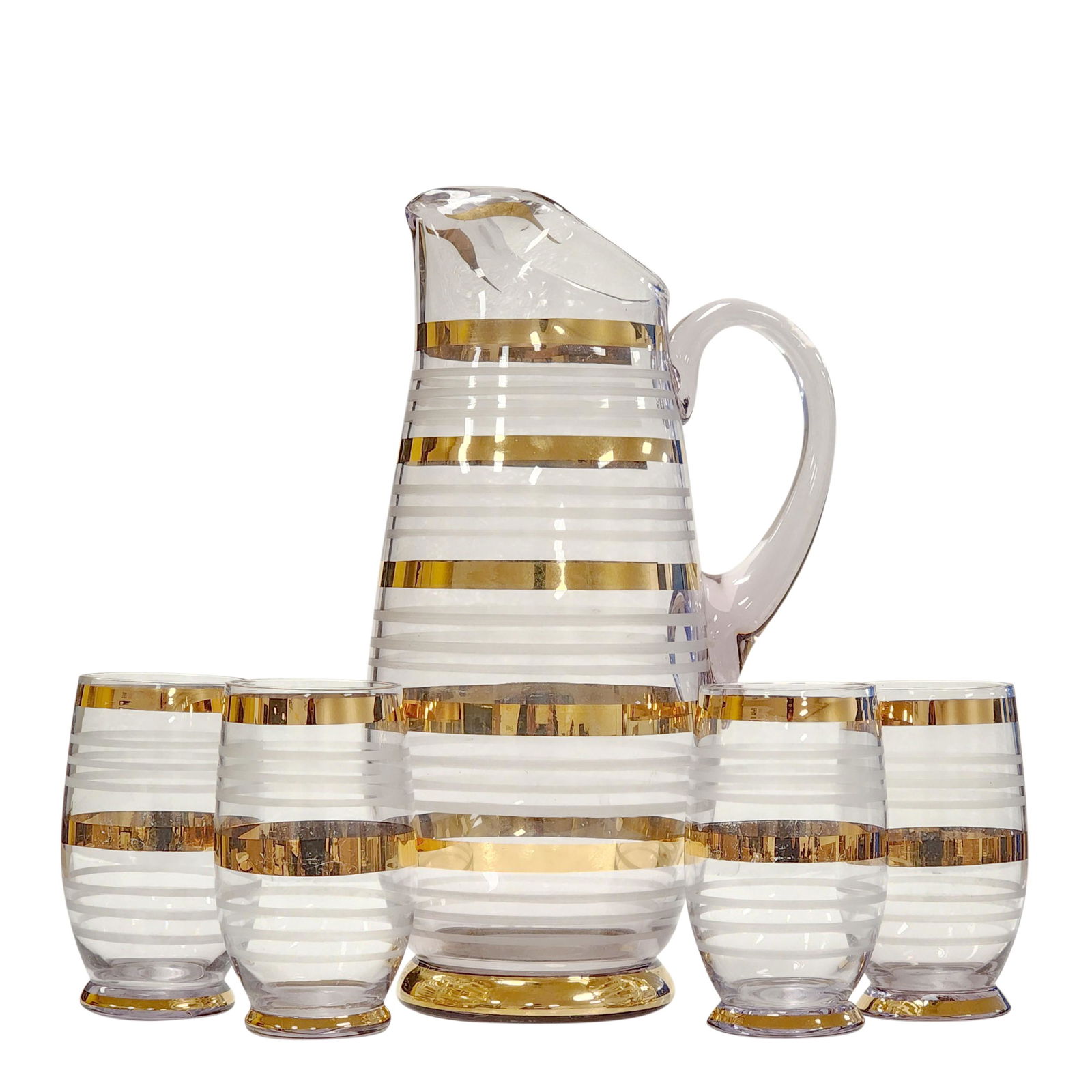 Mid-Century Modern Vintage Lemonade Pitcher and Tumbler Set Gold Trim over Lavender (1 of 11)