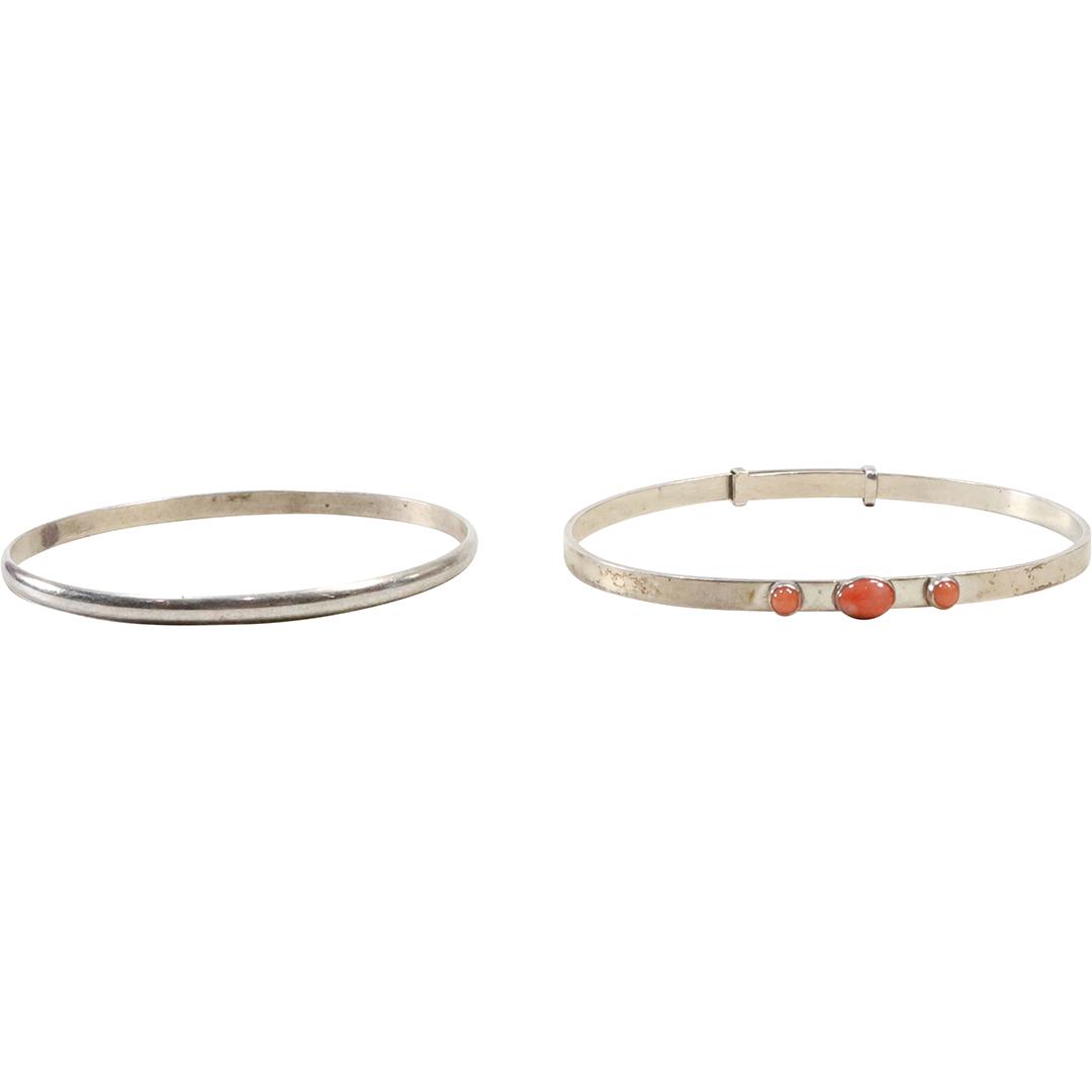 [2] Sterling Silver Slide Bangle with Coral & Sterling Silver Bangle Bracelet (1 of 7)