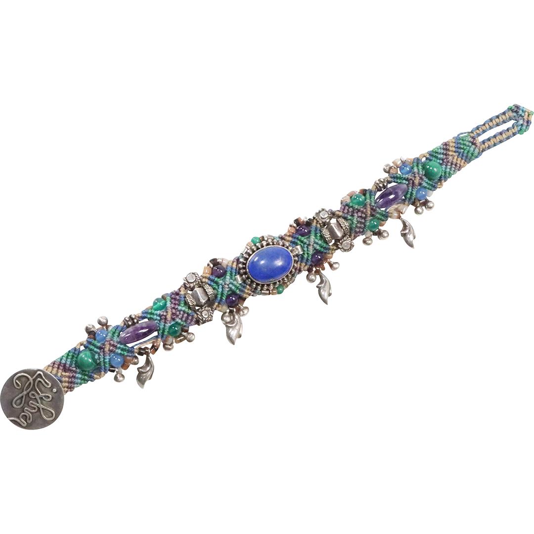 Sterling Silver with Lapis, Amethyst, Malachite and Braided Native American Bracelet (1 of 8)