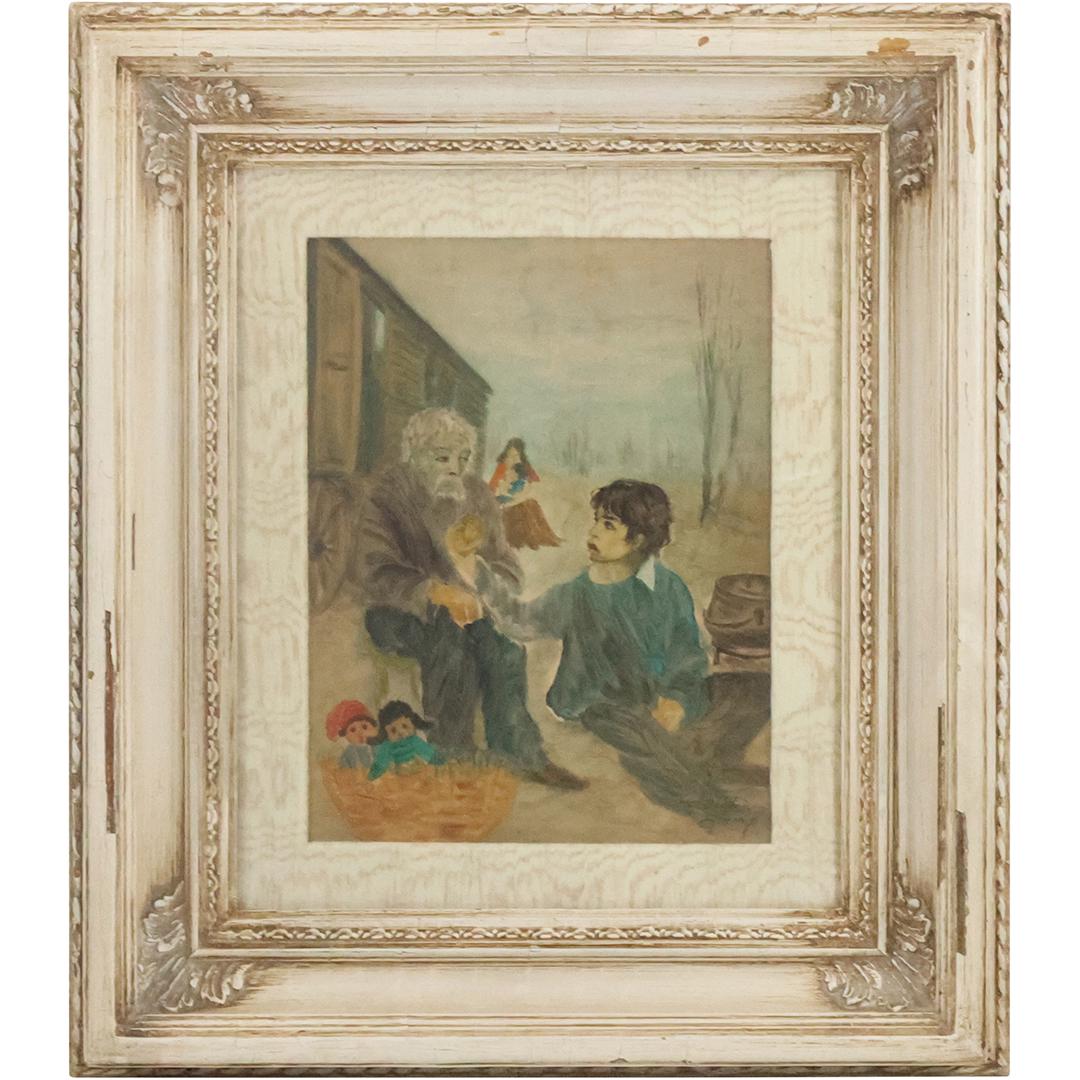 Clauste Ewery, Watercolor Painting, Elder Man, Young Boy and Dolls in Landscape (1 of 11)