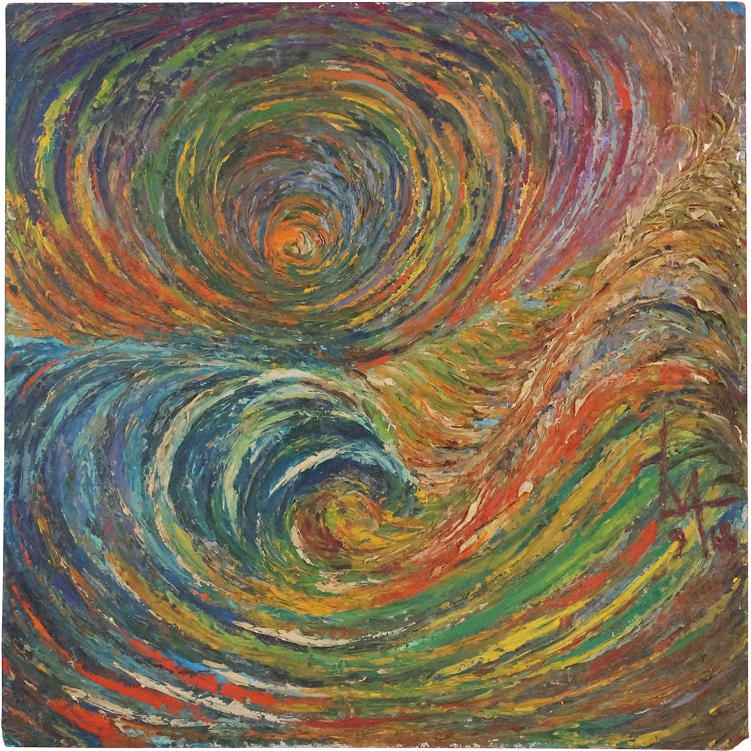 Monogram LM, Heavy Impasto SWIRL ABSTRACT Oil on Board Painting Mid-Century Modern (1 of 17)