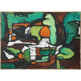 Signed R McKinney, Fine 20th C. Abstract Composition Oil on Canvas Painting, Framed (1 of 20)