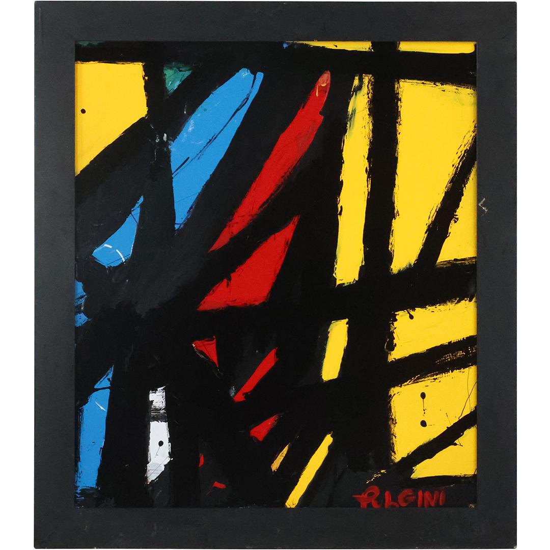 Thomas Pulgini, American, Oil on Canvas Painting ABSTRACT Black Lines on Color Background: Thomas Pulgini, American, Oil on Canvas Painting ABSTRACT Black Lines on Color Background. Signed, Framed, Well Listed American Artist. size: 29.5 x 25.5, 34 x 30 outside frame. ASKart: Thomas Pulgini