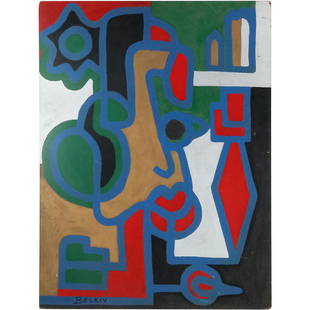 Arnold Belkin, 1930-1992; Large Size Colorful Abstract Composition Oil Painting on Board: Arnold Belkin, 1930-1992; Large Size Colorful Abstract Composition Oil Painting on Board. Signed: Belkin. size: 48 inches x 36 inches. ASKart: Arnold Belkin (1930 - 1992) was active/lived in New York,