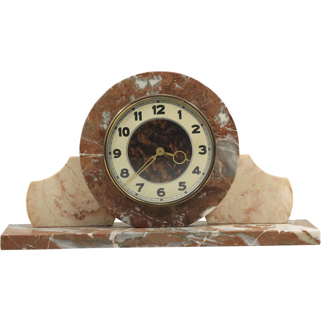 Art Deco Marble Mantle Clock, 2-Color Marble Brown and Tan 16.5 inches length (1 of 17)