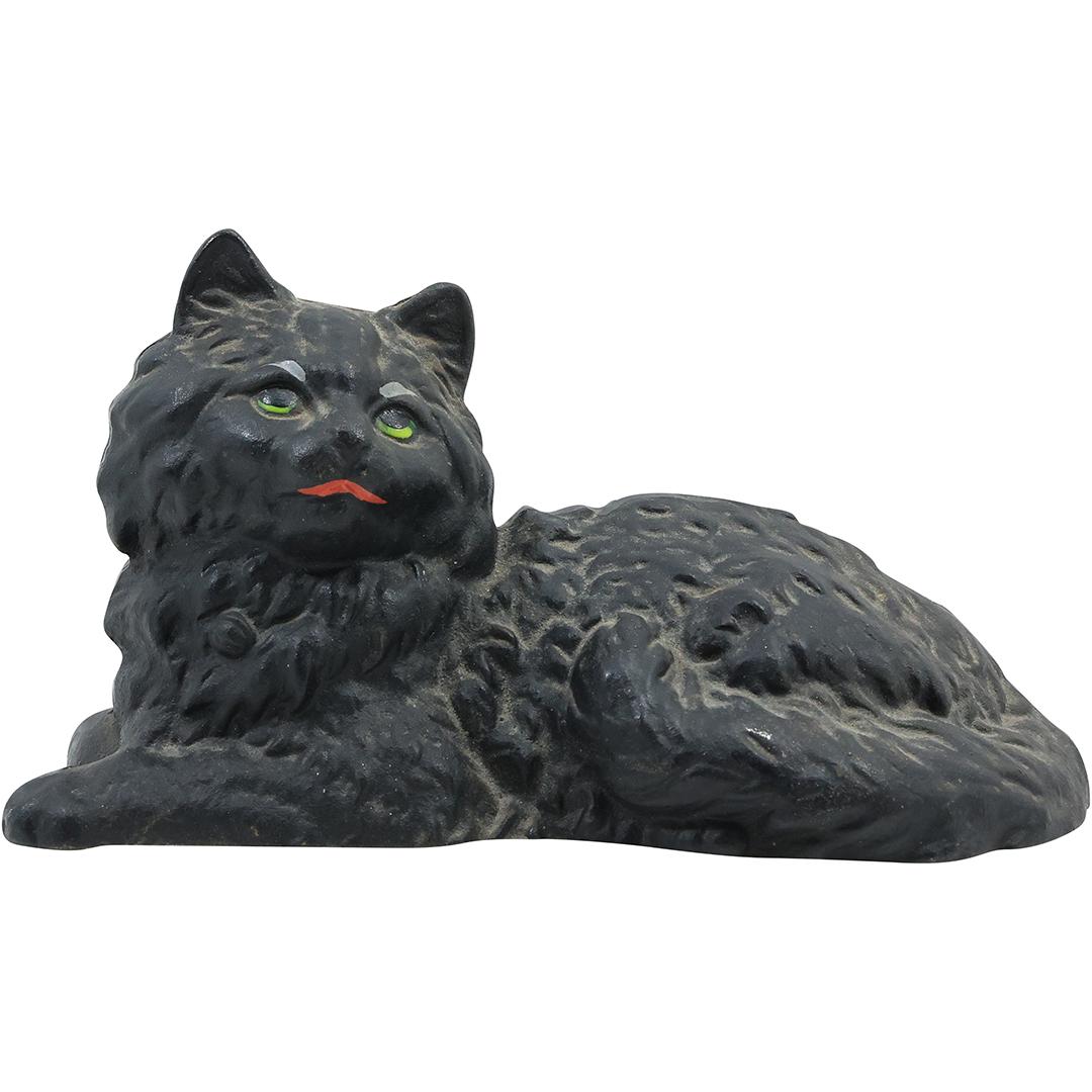 Cast Iron Reclining Black Cat Figure Doorstop in Original Paint Finish (1 of 15)