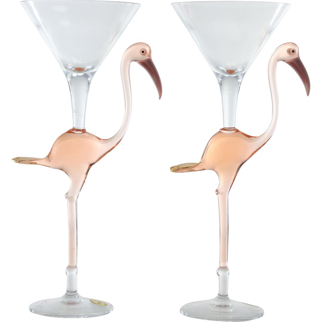 [2] Murano Venezia "Flamingo" Figure Stem Martini Glasses, Signed and Original Label (1 of 20)