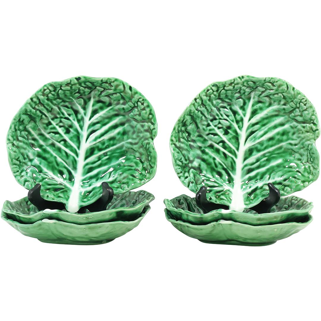 [6] Green Ceramic Cabbage Plates , Portugal, 8.25 inches diameter (1 of 16)