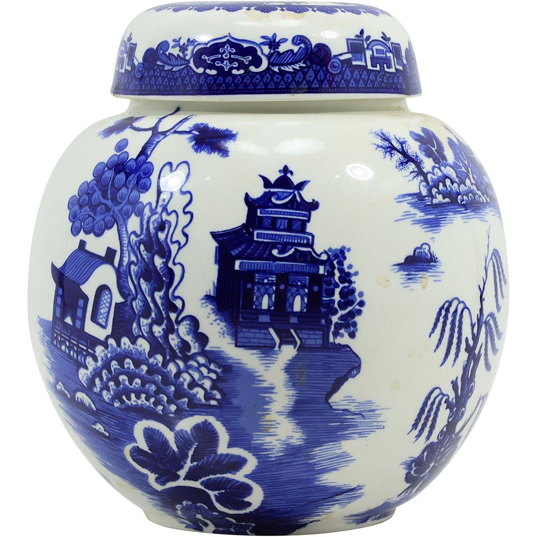 Burgess & Leig "Willow" Blue and White Porcelain Ginger Jar with Cover: Burgess & Leig "Willow" Blue and White Porcelain Ginger Jar with Cover. size: 5.5x5