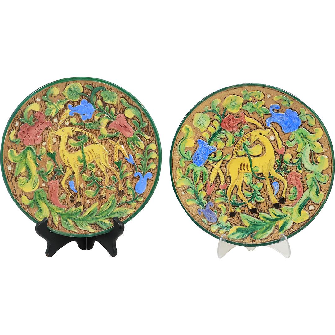 [2] Italian Pottery Scenic Cabinet Plates with Gazelle in Forest Setting 10 inches diameter (1 of 20)