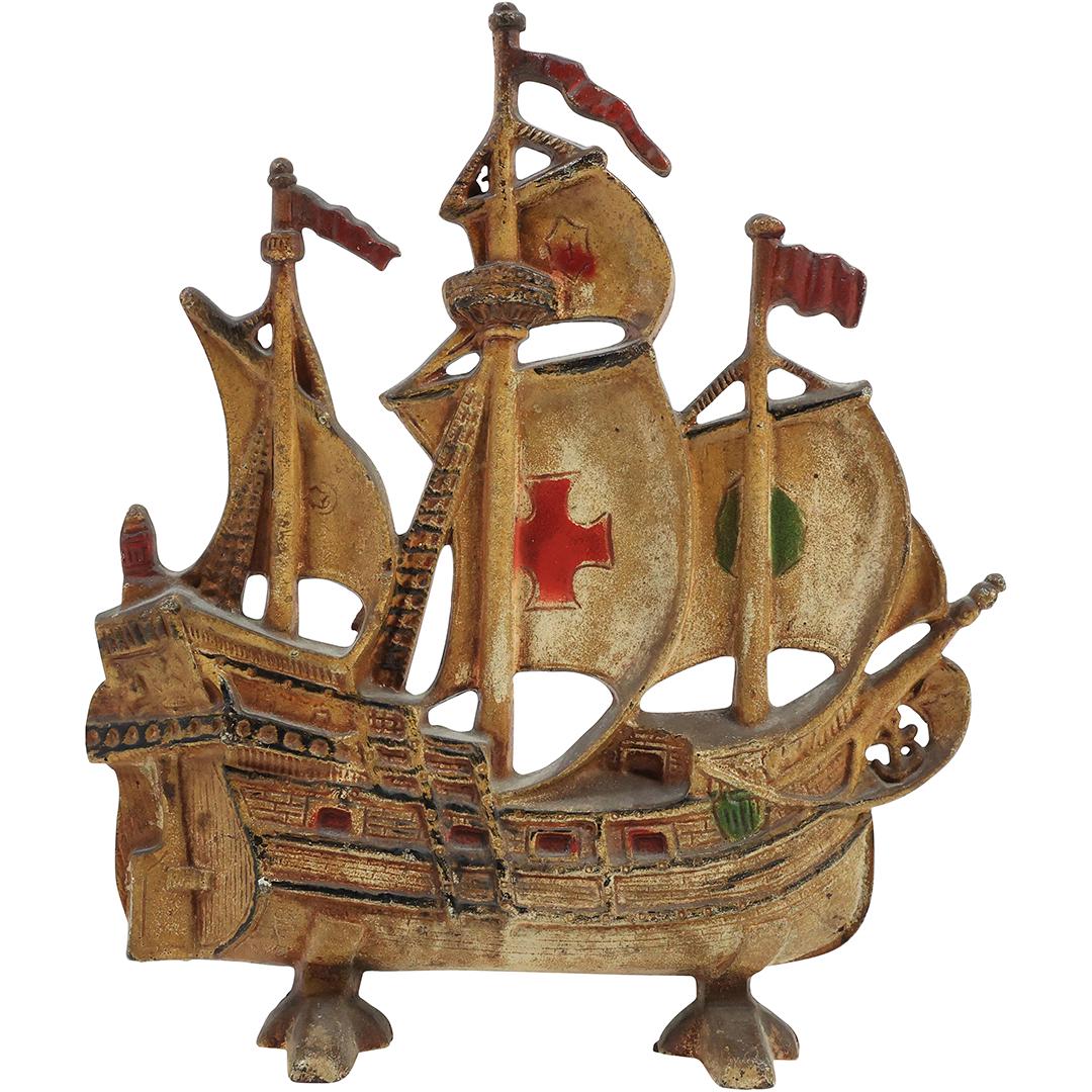 Vintage Cast Iron Spanish Galleon Ship Doorstop in Original Paint Finish: Vintage Cast Iron Spanish Galleon Ship Doorstop in Original Paint Finish. size: 12.25 inches x 11 inches