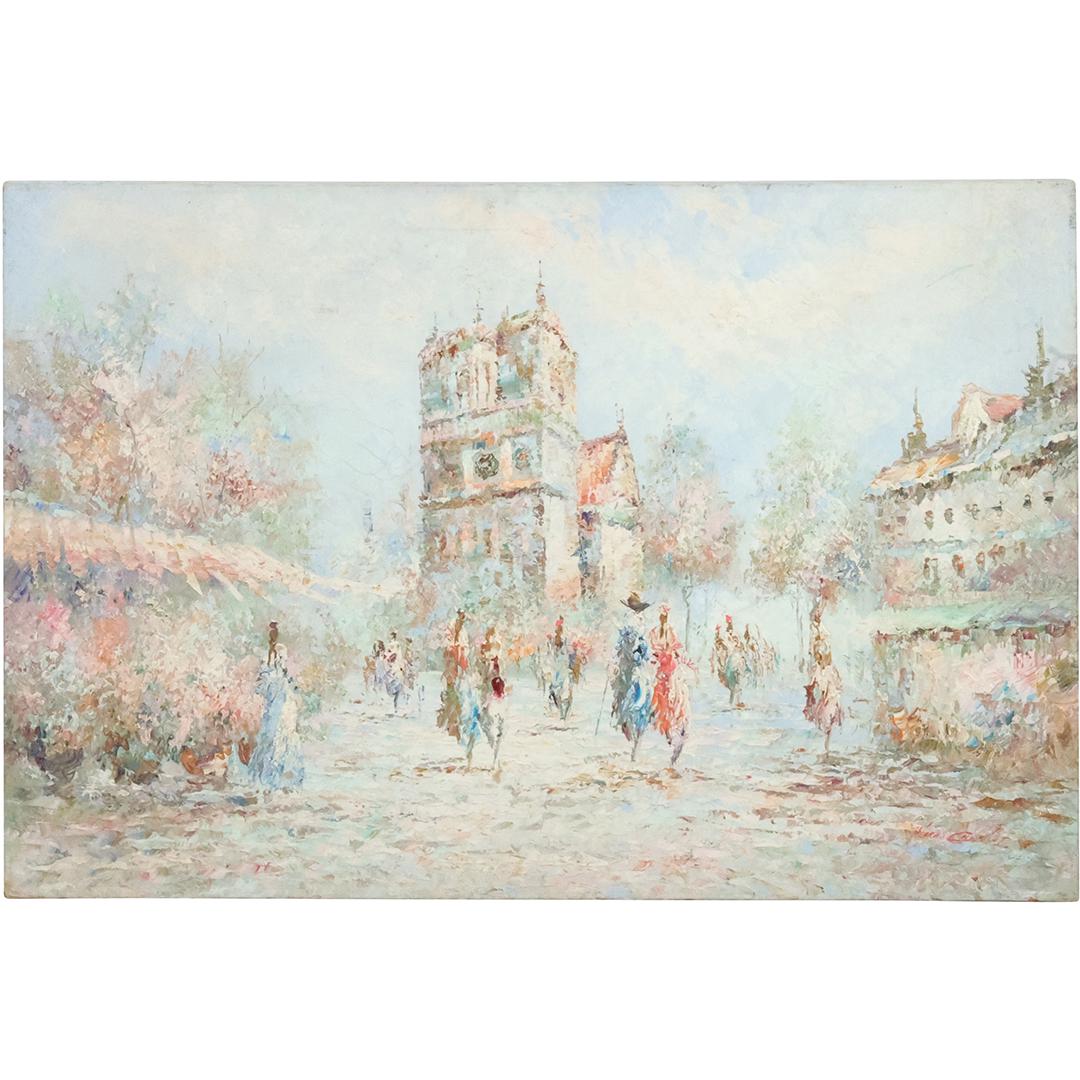 Fine 20th C. Artist Signed Busy Parisian Street Scene Oil on Canvas Painting (1 of 16)