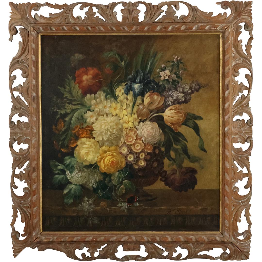 W. Terrin, Fabulous Quality Vintage Oil on Canvas Painting Flowers in Vase, Signed, Framed (1 of 15)