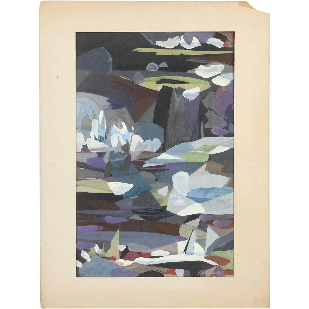 Robert Angeloch 1922-2011; 1950s Abstract Composition Gouache Painting on Board, Signed (1 of 13)