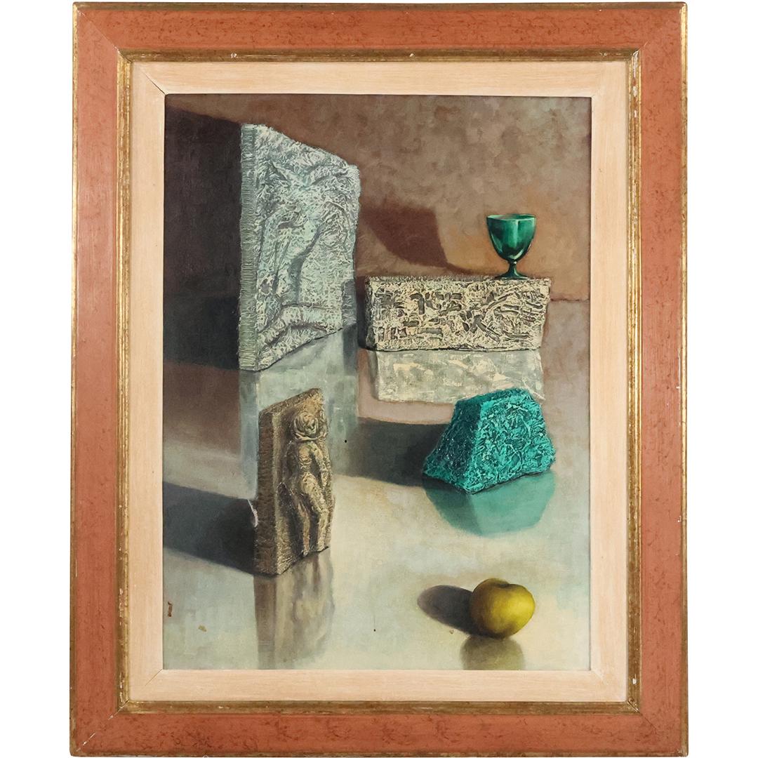 Vintage Oil on Canvas Painting Still Life of Assorted Stone Sculptures, Framed (1 of 15)