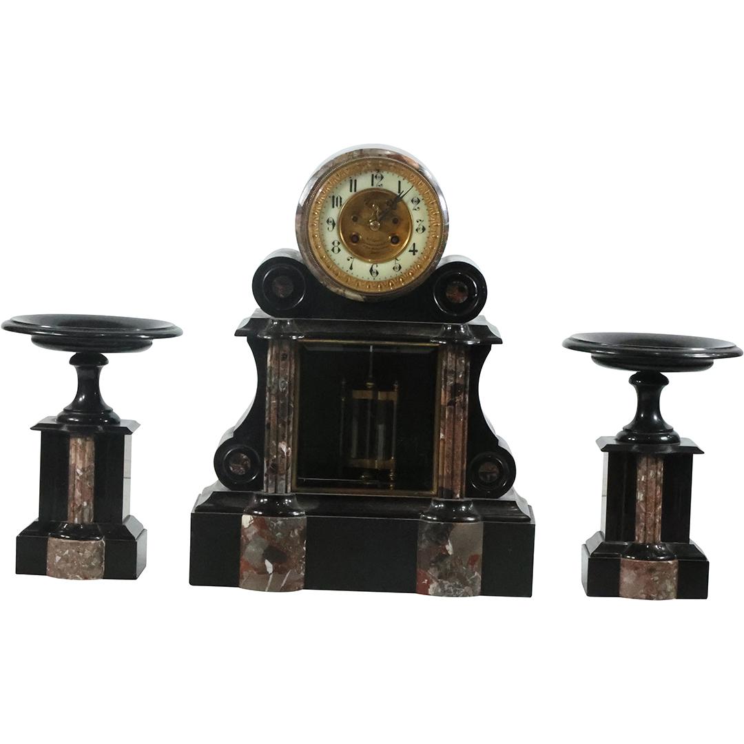 3-Pc 19th C. French Quality Marble Clock Set, Dial marked A L'Alliance Leforestier Paris (1 of 20)