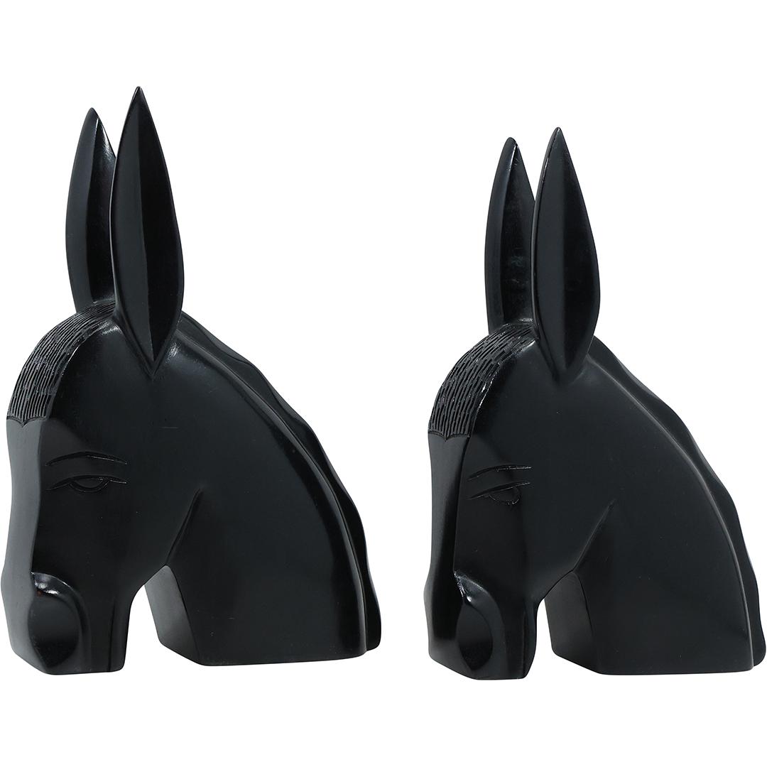 Black Onyx Glass Donkey Head Bookends 10 inches height (1 of 18)