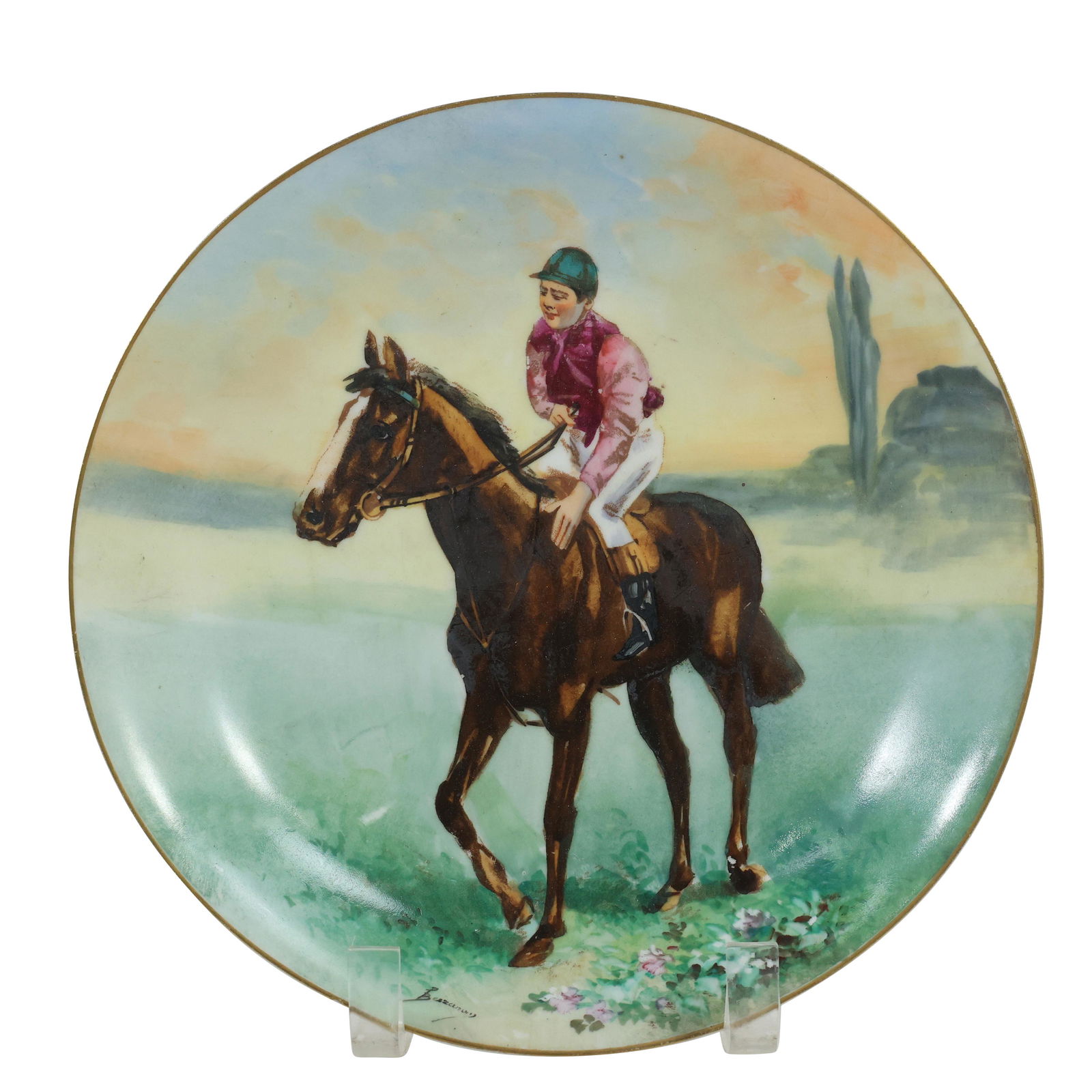 L R L Limoges France Hand Painted Porcelain Equestrian Plate Jockey on Horse 10 in. diameter: L R L Limoges France Hand Painted Porcelain Equestrian Plate Jockey on Horse 10 in. diameter. size: 1.5 in. x 10 in. diameter THIS AUCTION HAS SPECIAL PICK UP DATESSPECIAL PICK UP DATES AND TIME-LINE,
