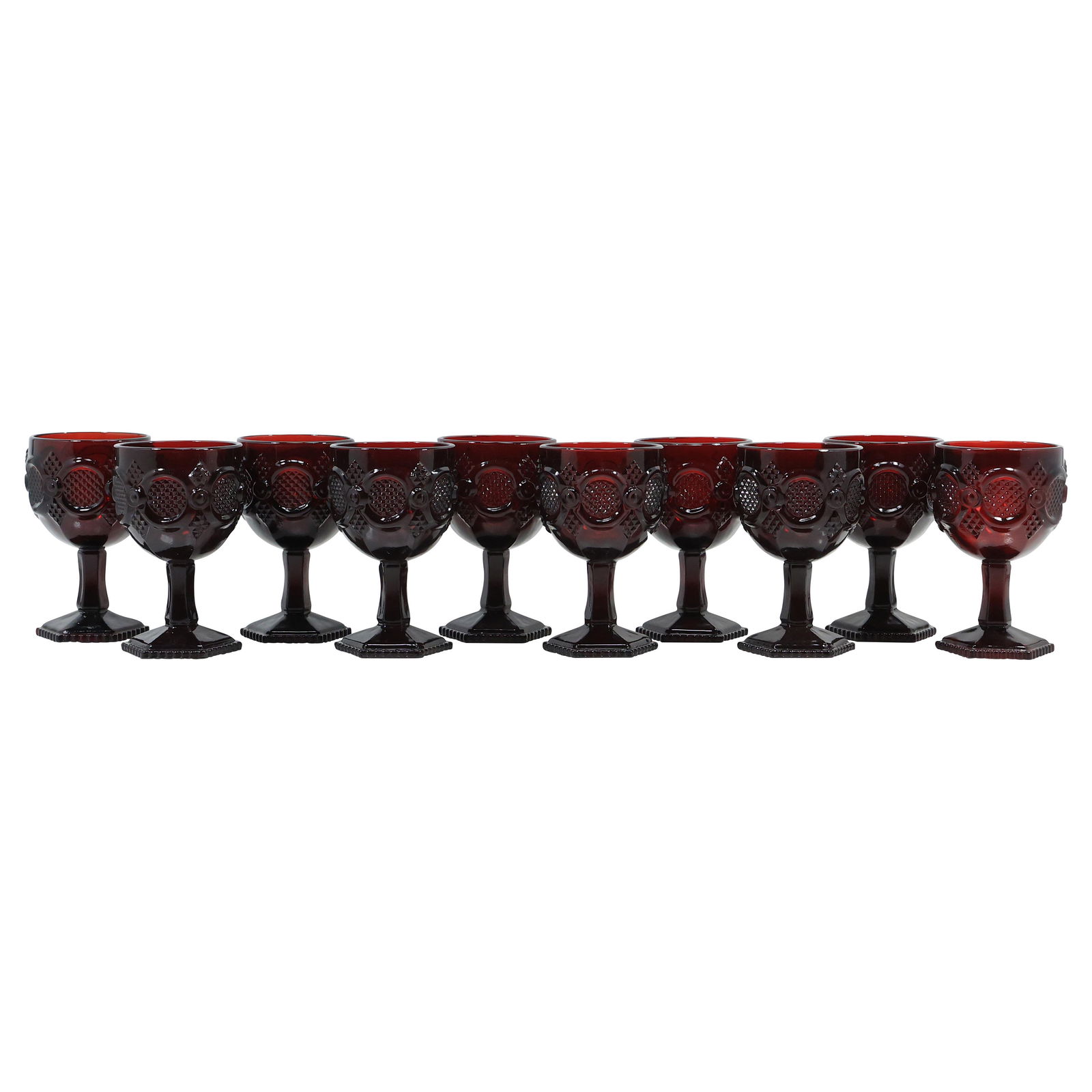 [10] Ruby Red Glass Stem Goblets "Cape Cod" Pattern by Avon (1 of 19)
