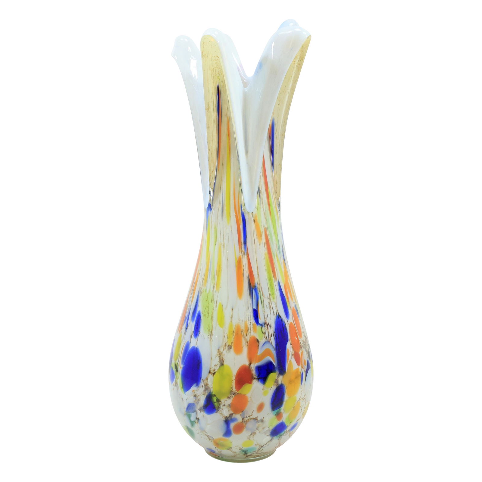 Tall White Art Glass Flower Form Vase with Multi Color Speckles 17 inches height (1 of 18)
