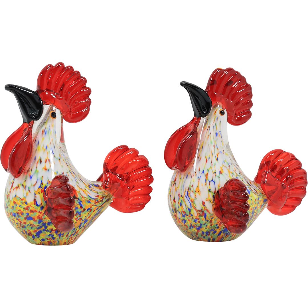 [2] Murano Art Glass Multi Colors ROOSTER Figure Sculptures 6.5 in. & 5 in. heights (1 of 20)