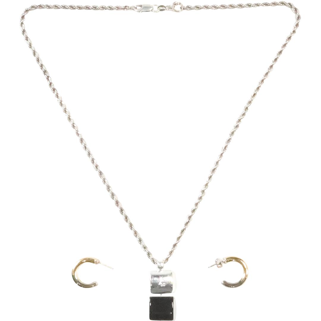 marked RLL Ralph Lauren 14K Posts Half Hoops & RLLRalph Lauren Silver Black Onyx Pendant (1 of 9)