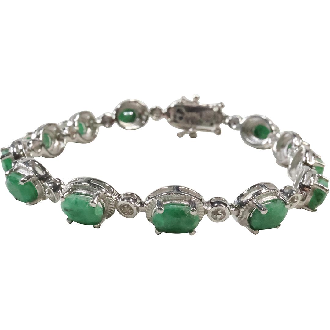 DS MK .925 Sterling Silver Emerald Tennis Bracelet with 2 Diamonds 8 in. x 1/4 in. (1 of 8)