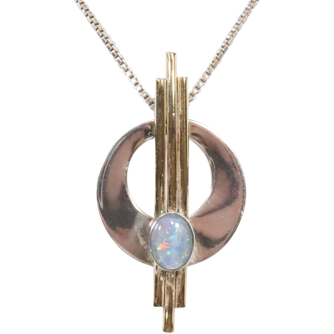 Sterling Silver & GF with Opal Pendant Necklace .925 Sterling Box Chain 24 inches (1 of 8)